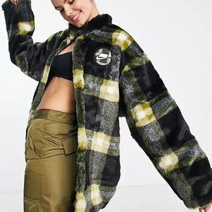 Nike Black, Olive & Yellow Plaid Teddy Coat